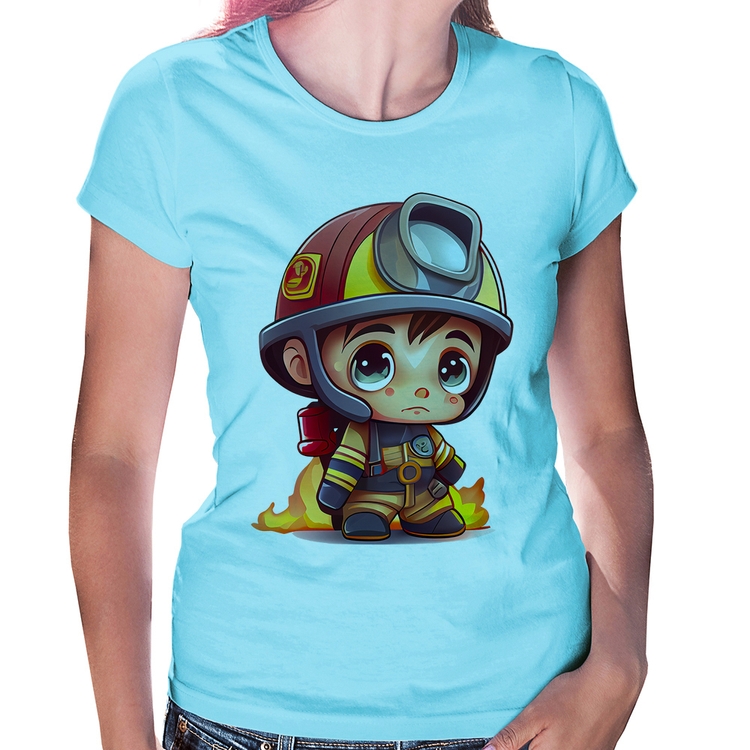 Baby Look  Mini Bombeiro  - Azul Bebê