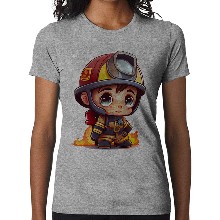 Baby Look  Mini Bombeiro  - Cinza