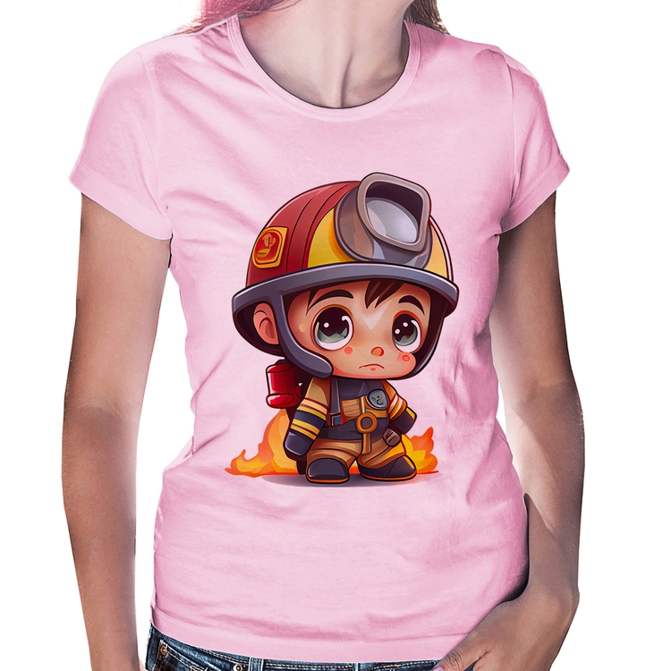 Baby Look  Mini Bombeiro  - Rosa Bebê