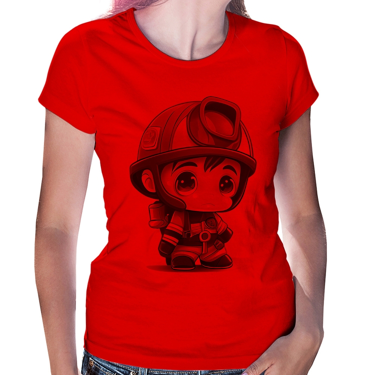 Baby Look  Mini Bombeiro  - Vermelha