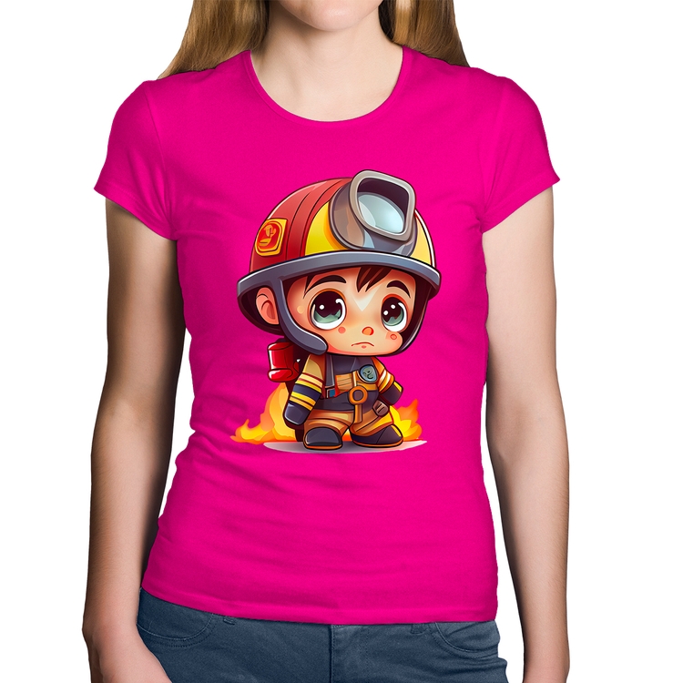 Baby Look Algodão  Mini Bombeiro  - Rosa