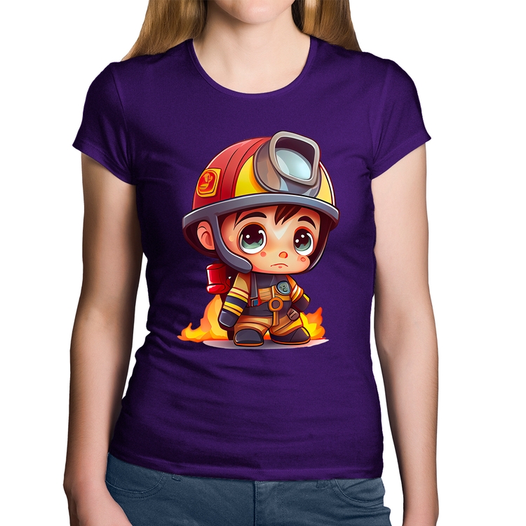 Baby Look Algodão  Mini Bombeiro  - Roxa