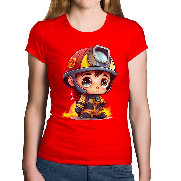 Baby Look Algodão  Mini Bombeiro  - Vermelha