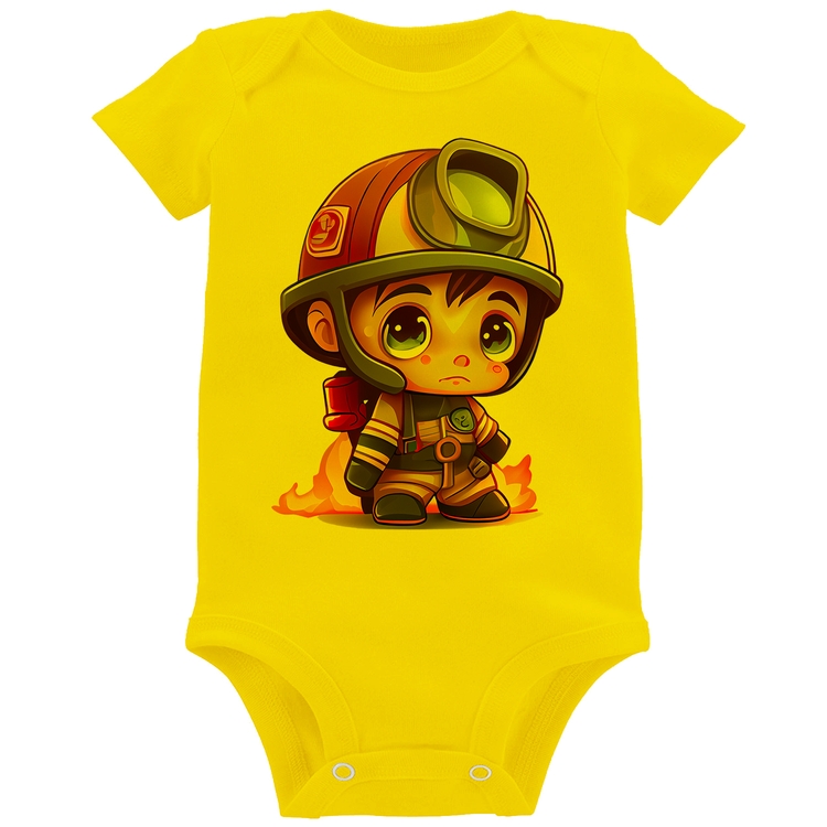 Body Bebê  Mini Bombeiro  - Amarelo