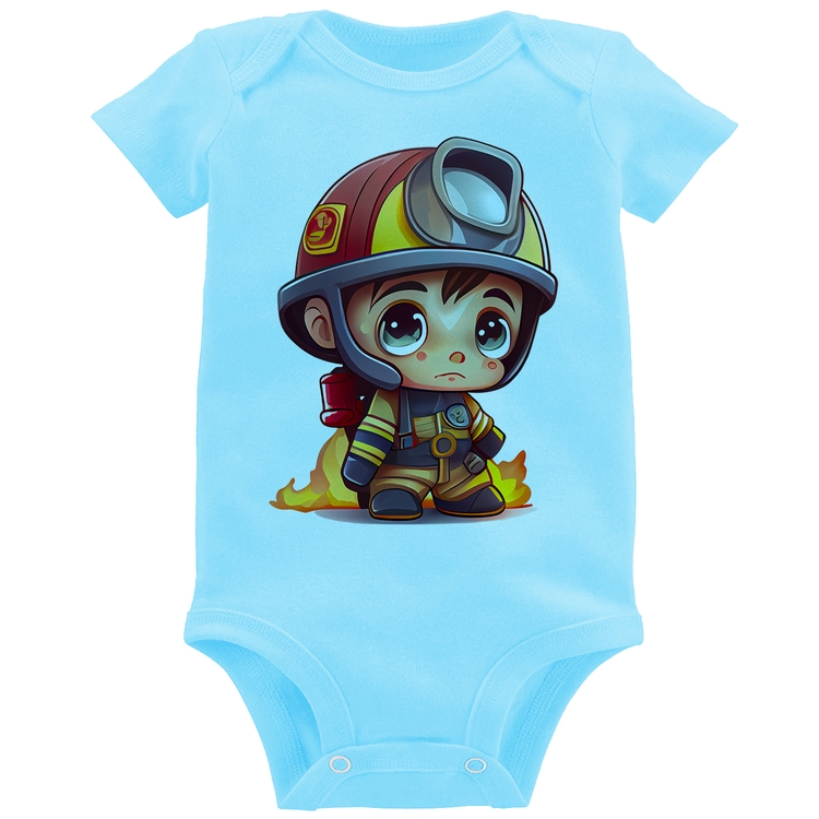 Body Bebê  Mini Bombeiro  - Azul Bebê