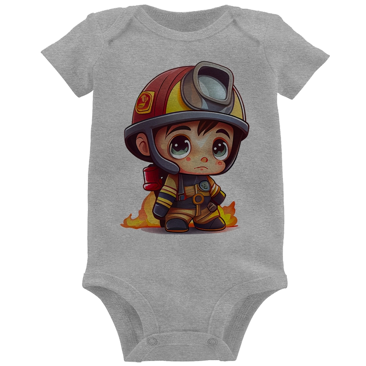 Body Bebê  Mini Bombeiro  - Cinza