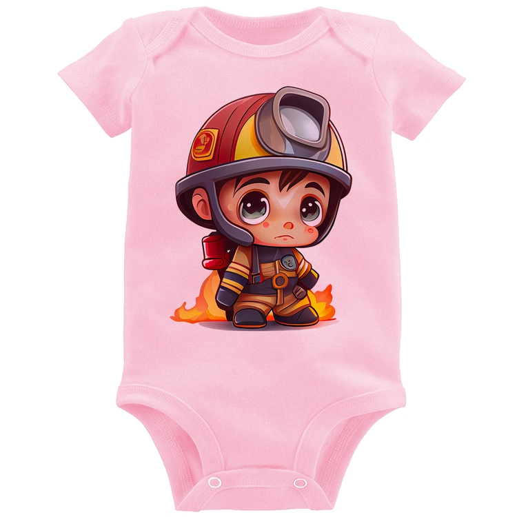 Body Bebê  Mini Bombeiro  - Rosa Bebê