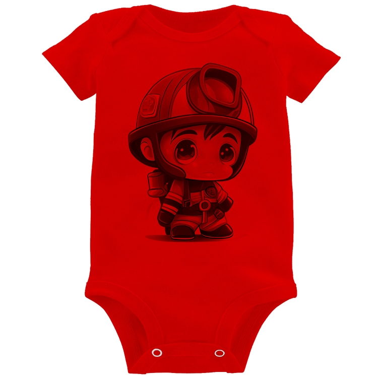 Body Bebê  Mini Bombeiro  - Vermelho