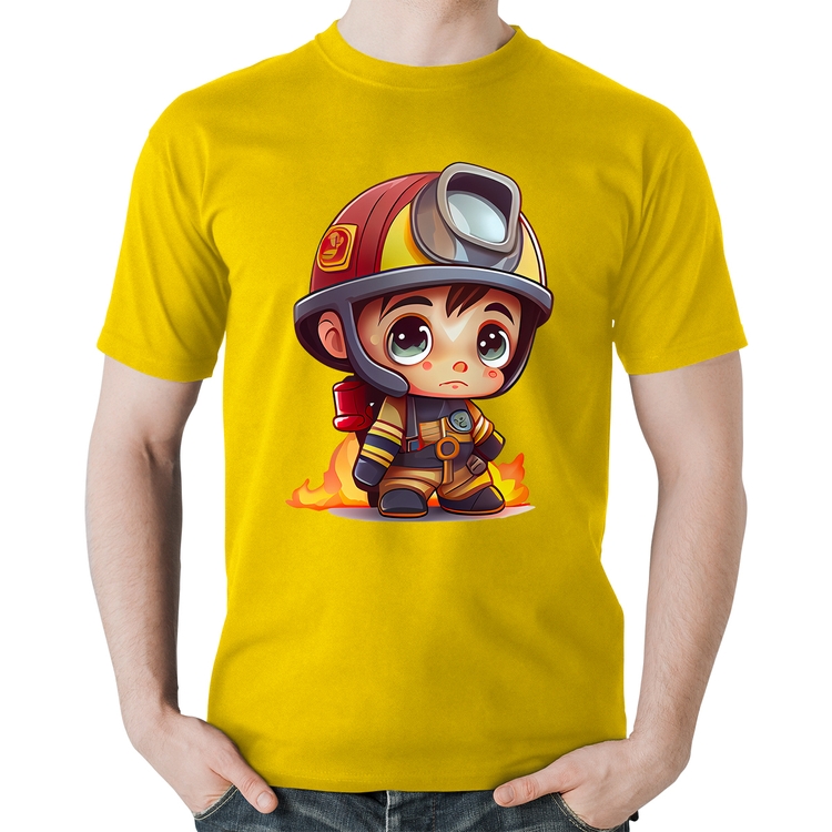 Camiseta Algodão  Mini Bombeiro  - Amarela