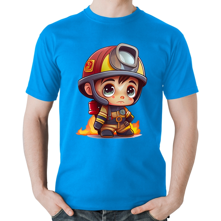 Camiseta Algodão  Mini Bombeiro  - Azul