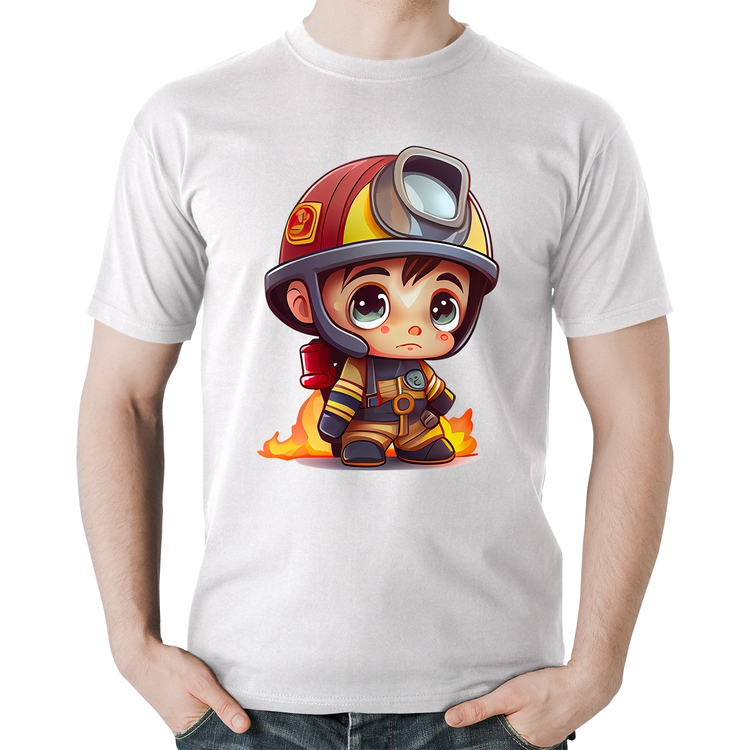 Camiseta Algodão  Mini Bombeiro  - Branca