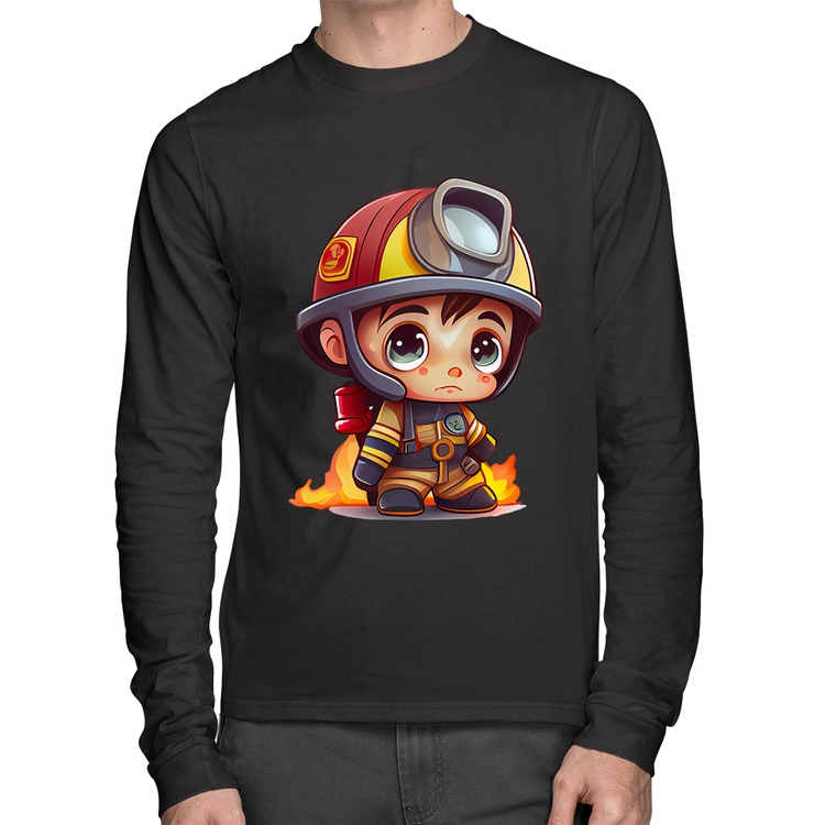 Camiseta Algodão  Mini Bombeiro  Manga Longa