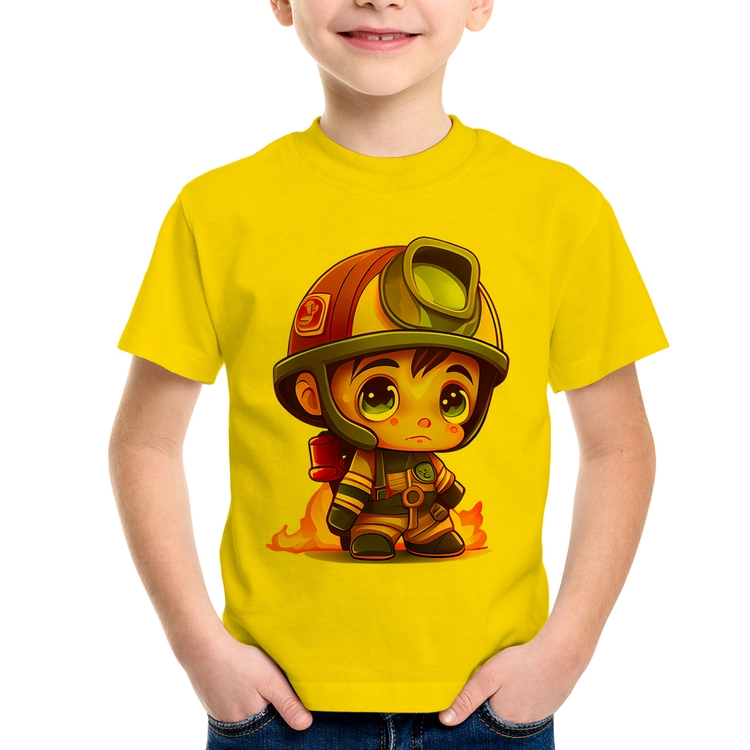 Camiseta Infantil  Mini Bombeiro  - Amarela