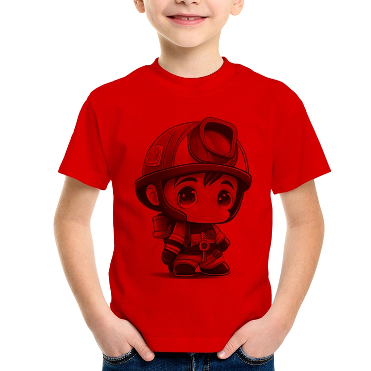 Camiseta Infantil  Mini Bombeiro  - Vermelha