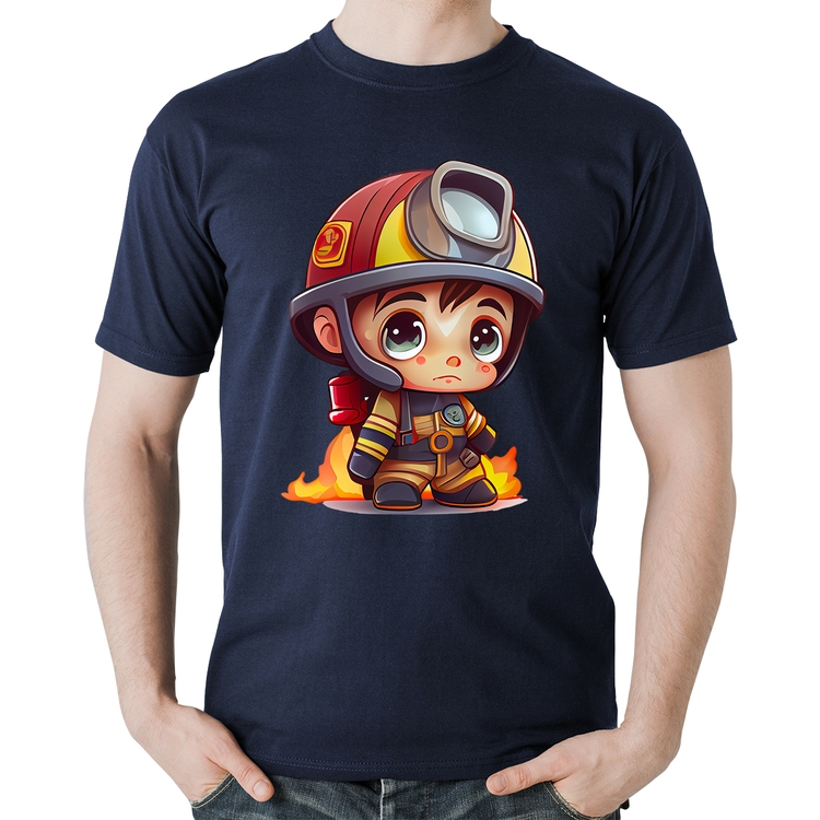 Camiseta Algodão  Mini Bombeiro  - Marinho