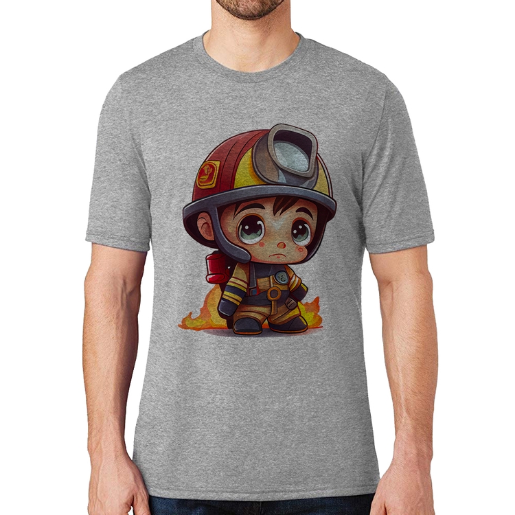 Camiseta  Mini Bombeiro  - Cinza