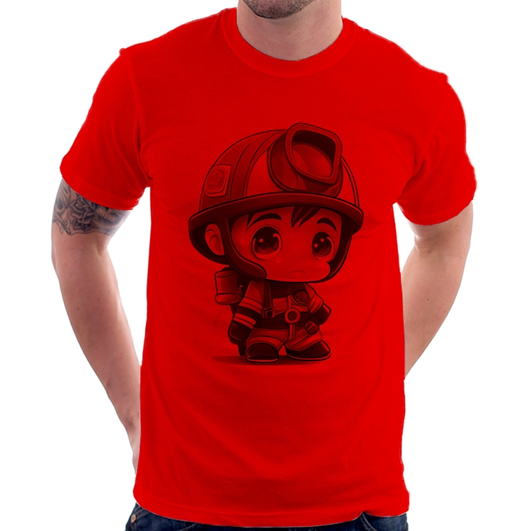 Camiseta  Mini Bombeiro  - Vermelha