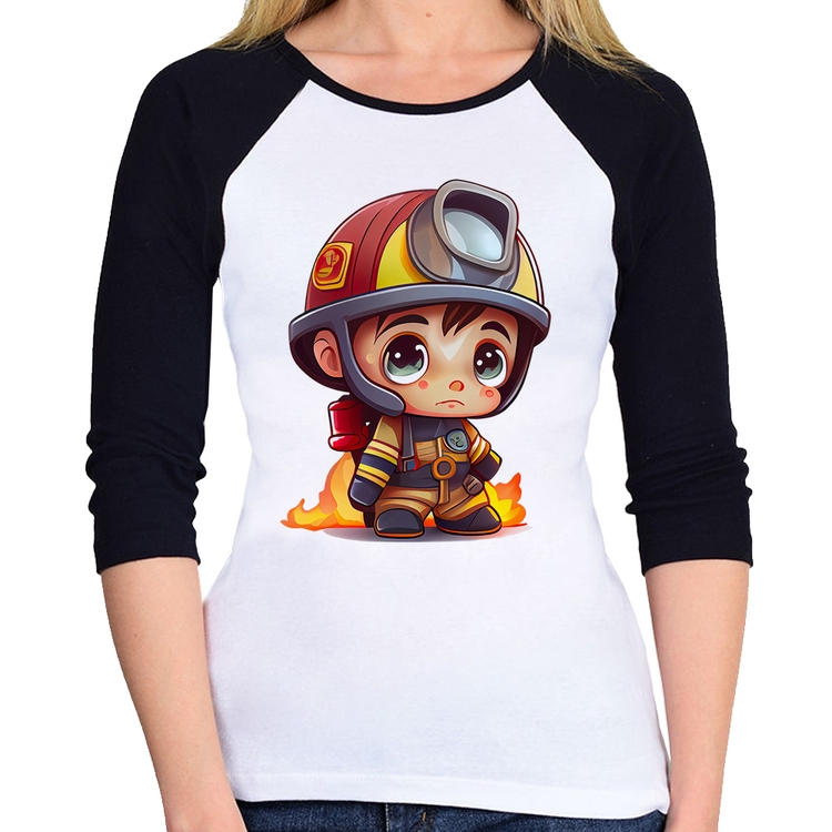 Baby Look Raglan  Mini Bombeiro  Manga 3/4