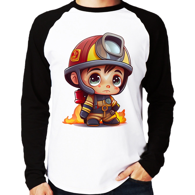 Camiseta Raglan  Mini Bombeiro  Manga Longa
