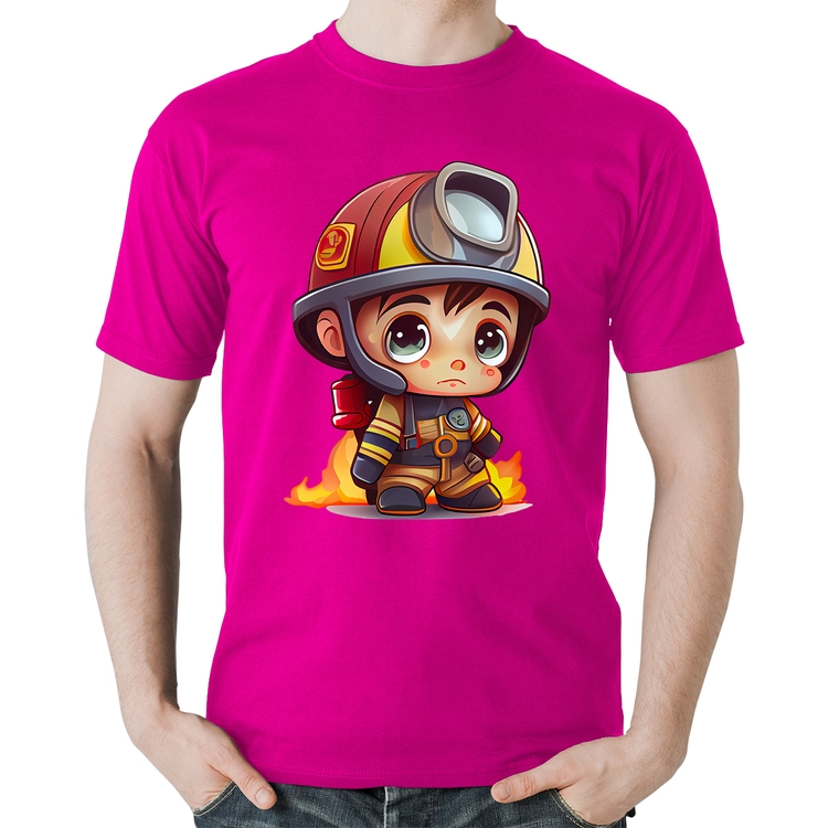 Camiseta Algodão  Mini Bombeiro  - Rosa