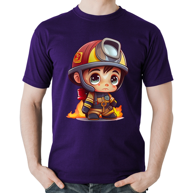 Camiseta Algodão  Mini Bombeiro  - Roxa