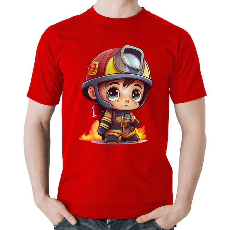 Camiseta Algodão  Mini Bombeiro  - Vermelha