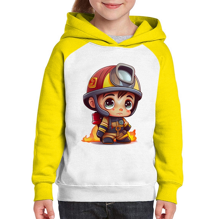 Moletom Infantil  Mini Bombeiro  - Branco/Amarelo