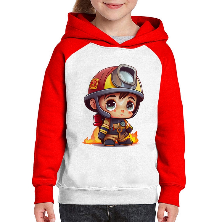 Moletom Infantil  Mini Bombeiro  - Branco/Vermelho