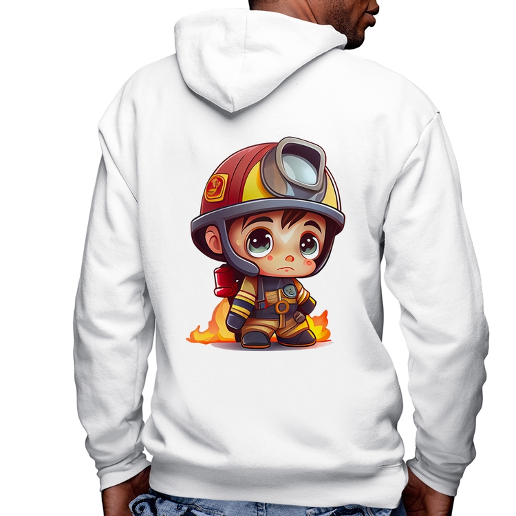 Blusa Moletom  Mini Bombeiro  Masculina com Capuz e Zíper - Branca