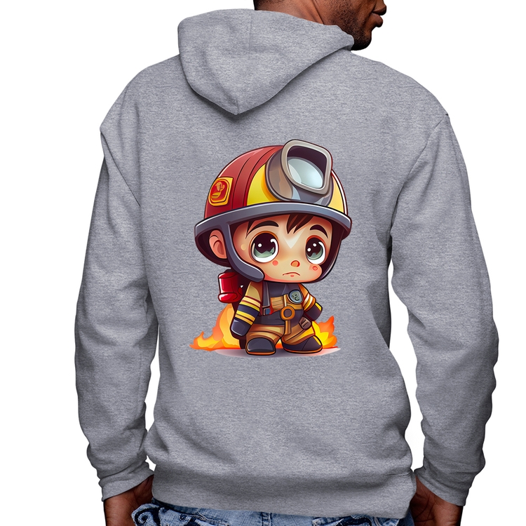 Blusa Moletom  Mini Bombeiro  Masculina com Capuz e Zíper - Mescla