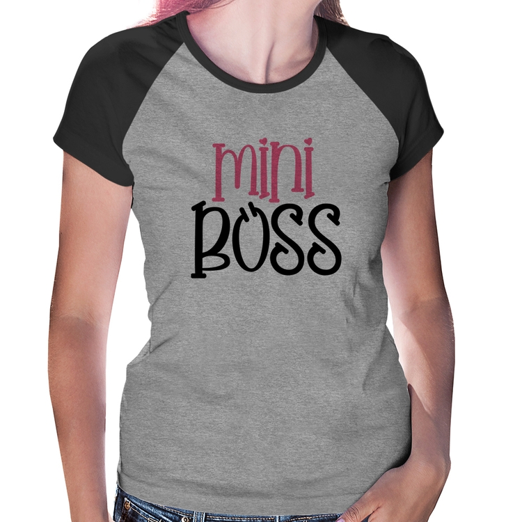 Baby Look Raglan Mini Boss - Cinza/Preto