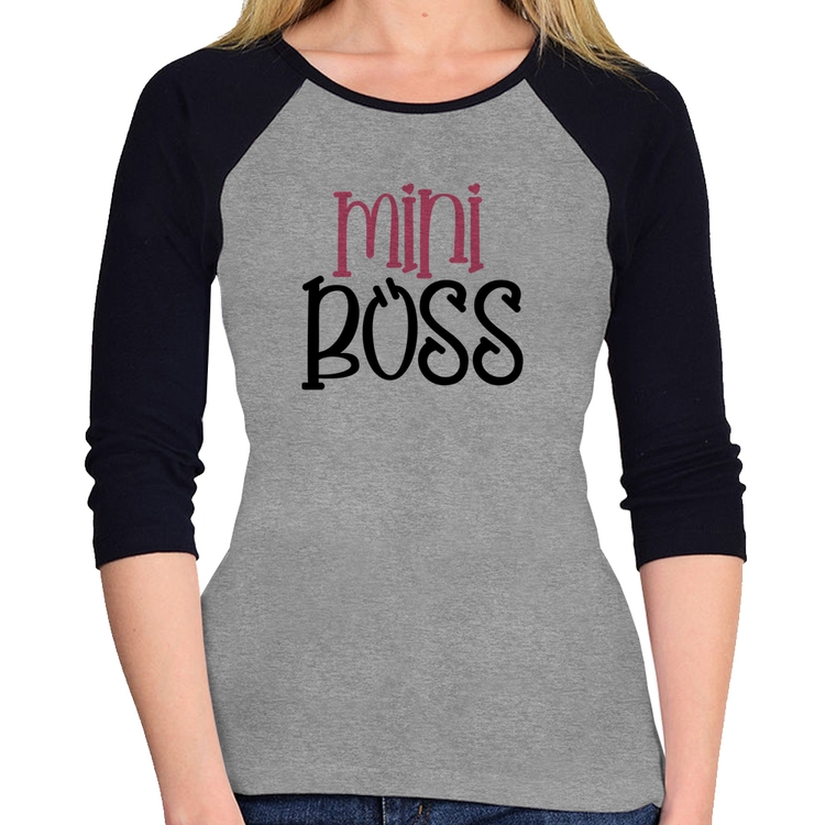 Baby Look Raglan Mini Boss Manga 3/4 - Cinza/Preto