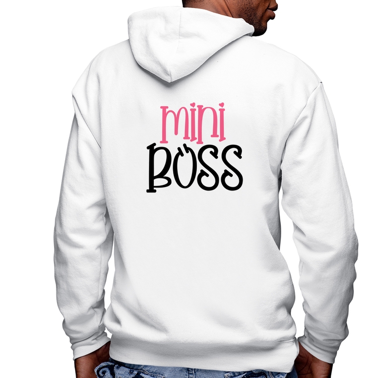 Blusa Moletom Mini Boss Masculina com Capuz e Zíper - Branca