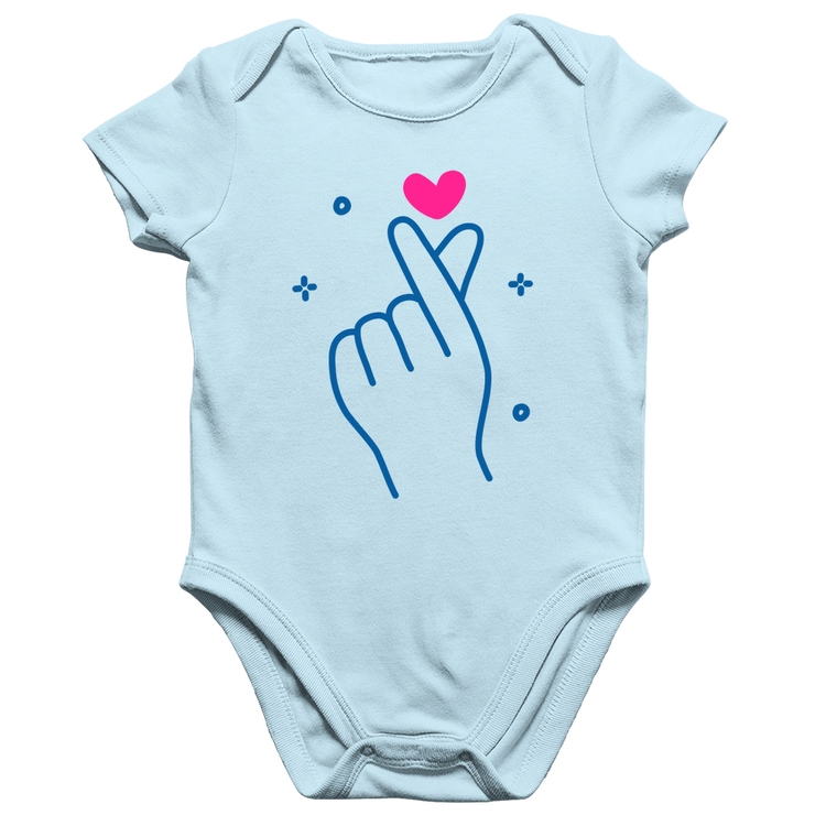 Body Bebê Algodão Mini coração coreano - Azul Bebê