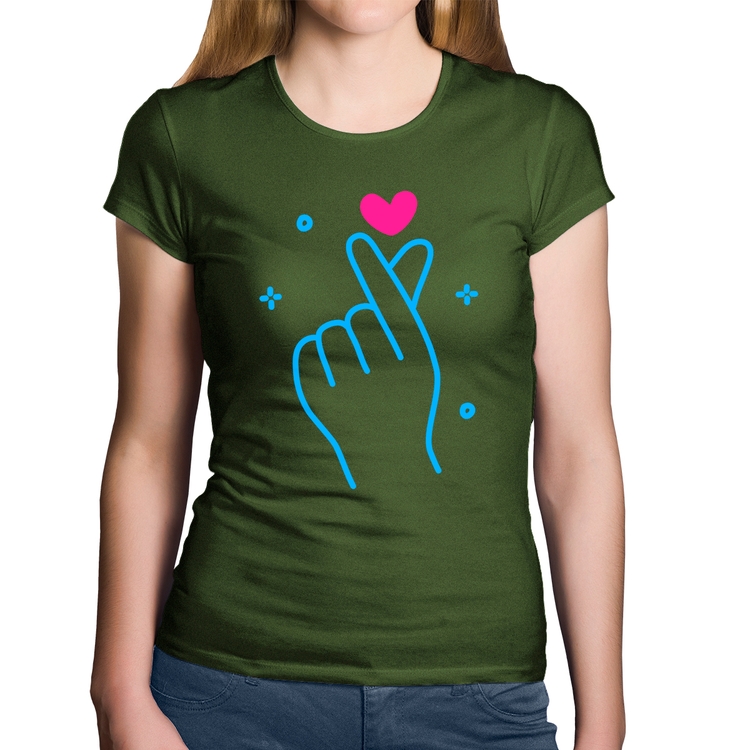 Baby Look Algodão Mini coração coreano - Musgo