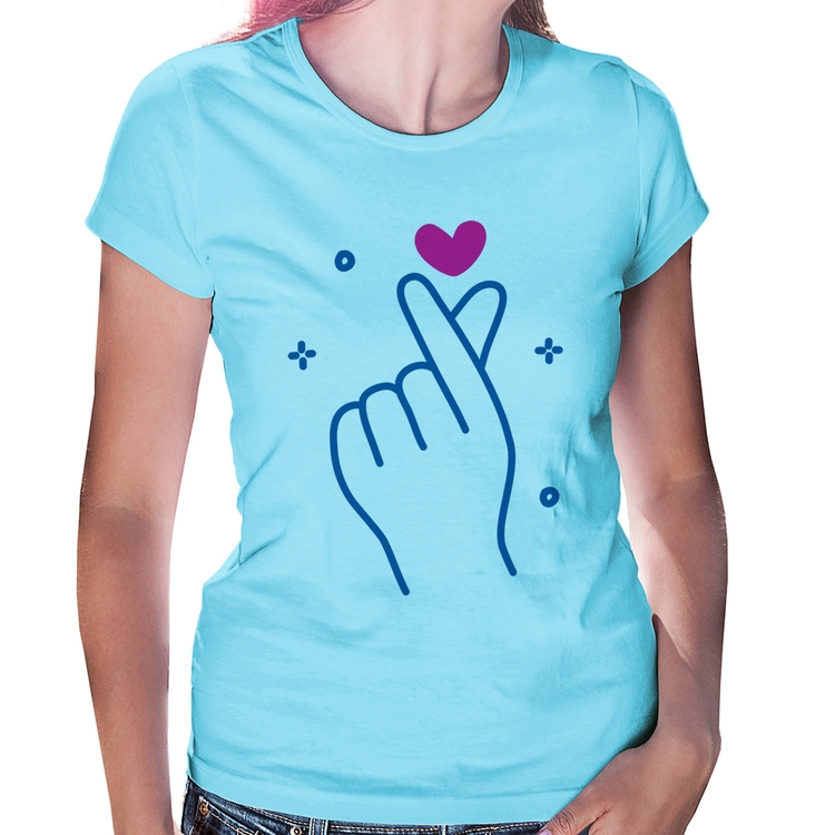 Baby Look Mini coração coreano - Azul Bebê