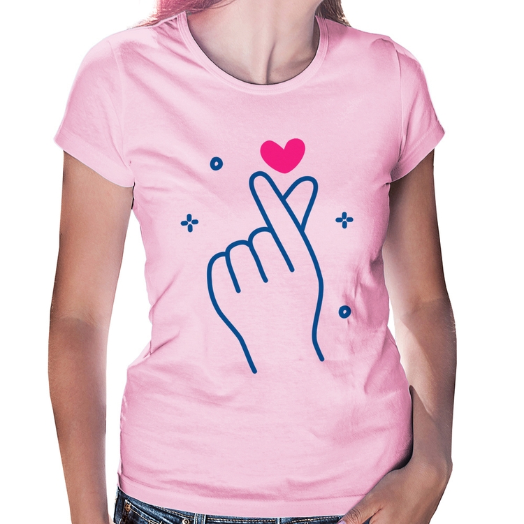 Baby Look Mini coração coreano - Rosa Bebê