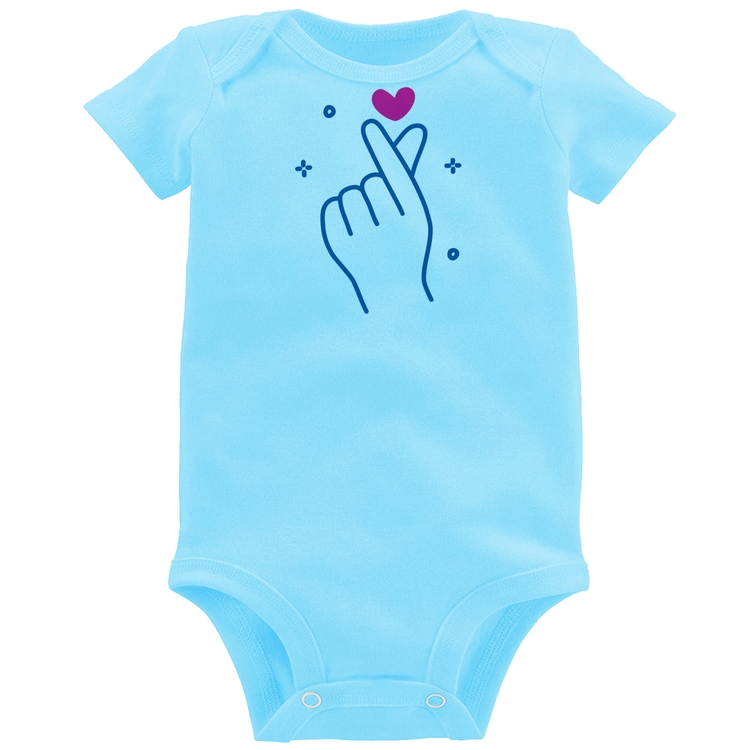 Body Bebê Mini coração coreano - Azul Bebê