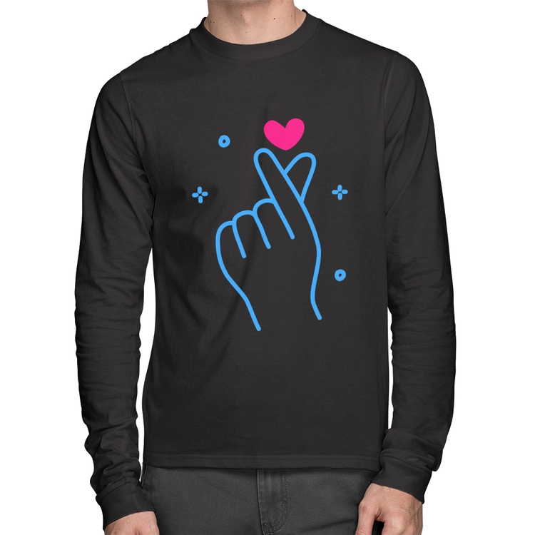 Camiseta Algodão Mini coração coreano Manga Longa