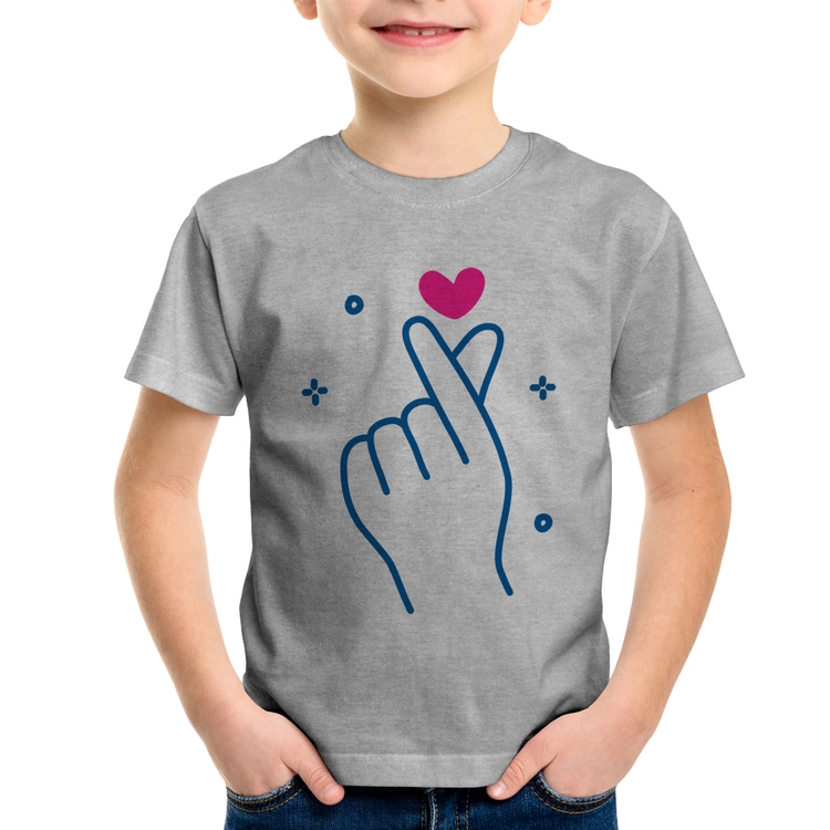 Camiseta Infantil Mini coração coreano - Cinza