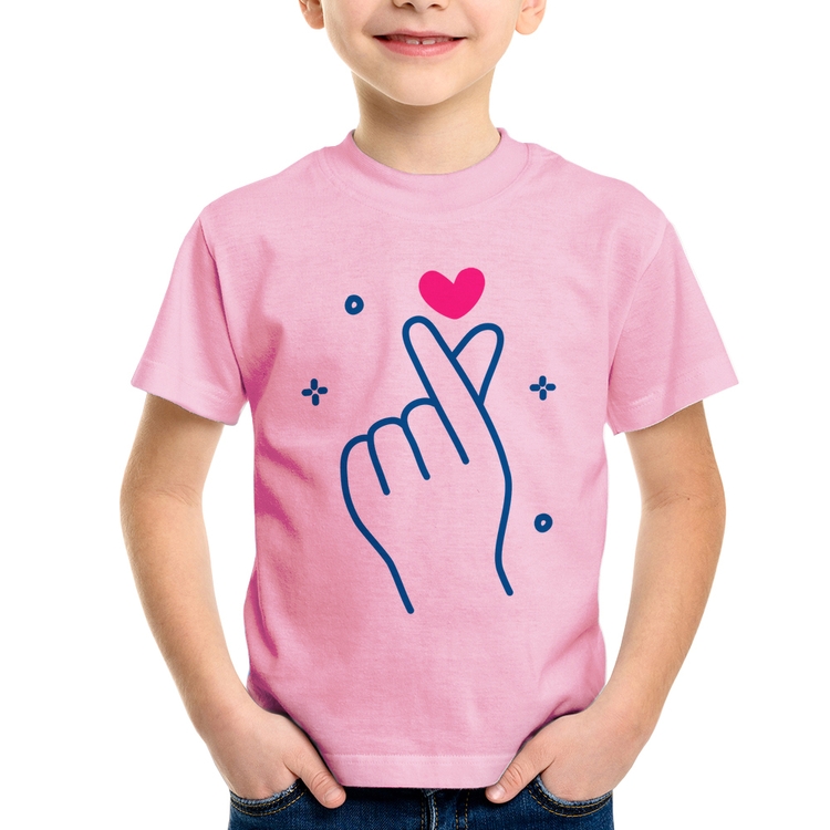 Camiseta Infantil Mini coração coreano - Rosa Bebê