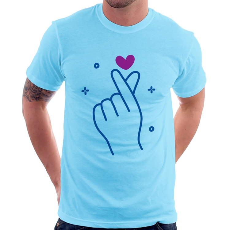 Camiseta Mini coração coreano - Azul Bebê