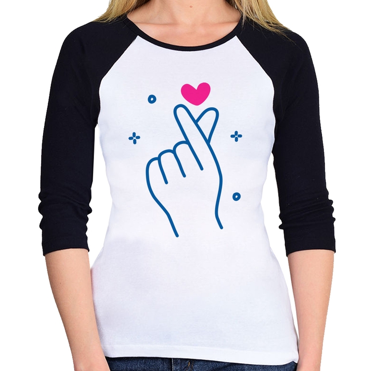 Baby Look Raglan Mini coração coreano Manga 3/4