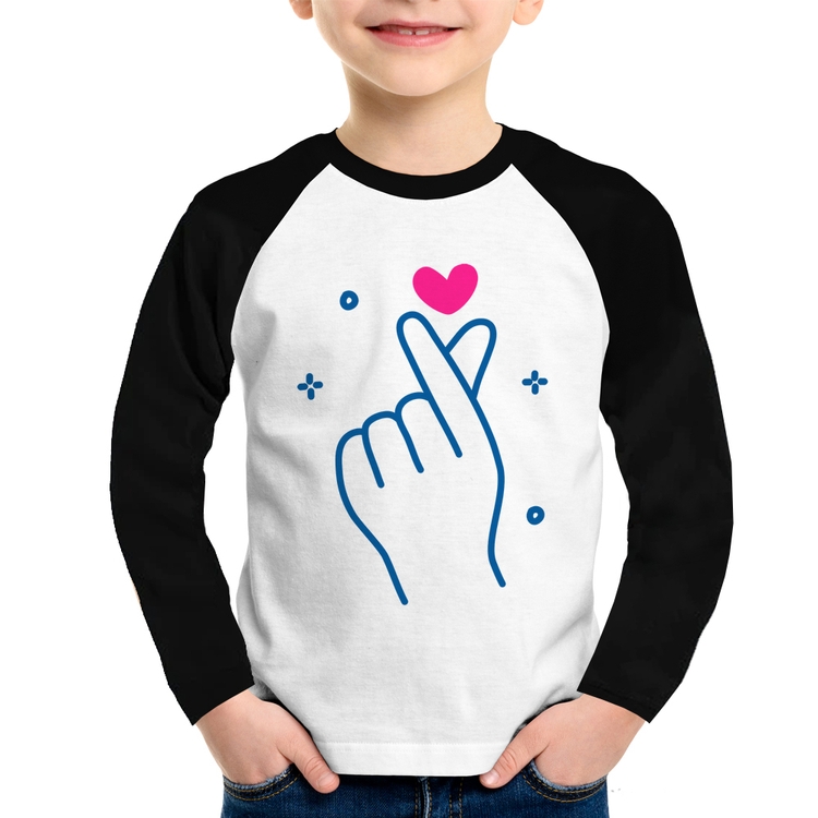 Camiseta Raglan Infantil Mini coração coreano Manga Longa