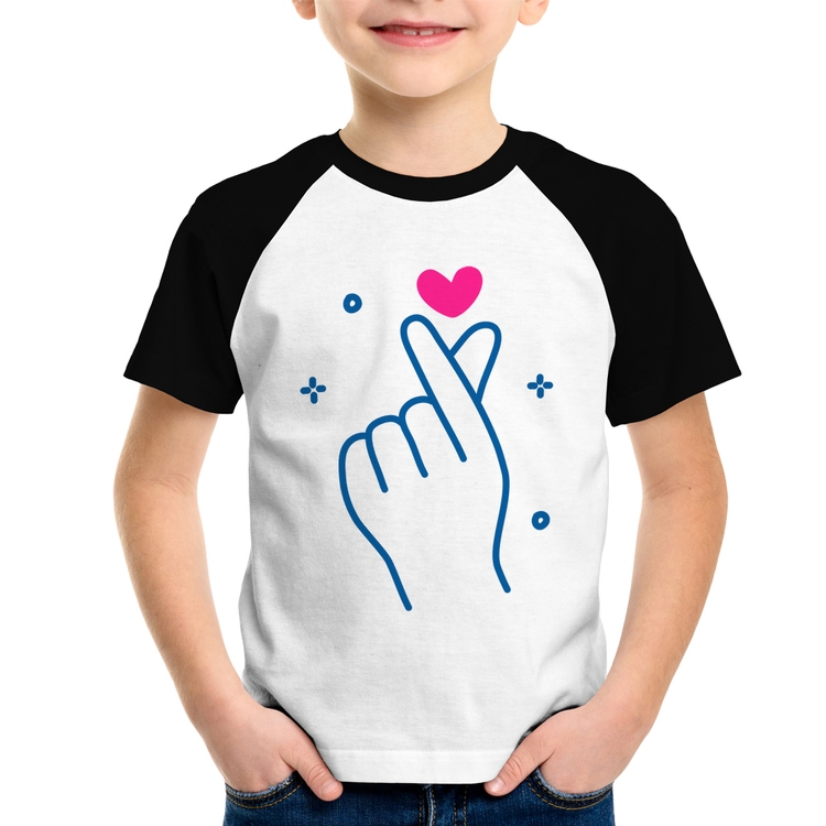 Camiseta Raglan Infantil Mini coração coreano