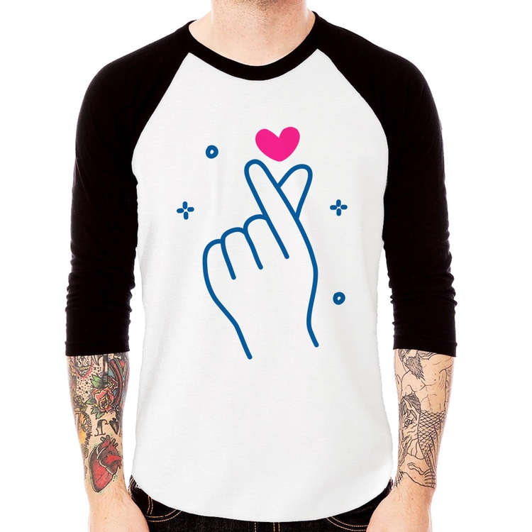 Camiseta Raglan Mini coração coreano Manga 3/4