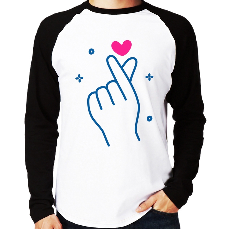 Camiseta Raglan Mini coração coreano Manga Longa
