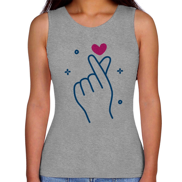 Regata Feminina Mini coração coreano - Cinza