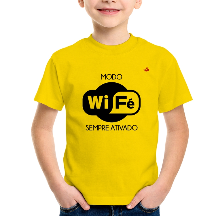 Camiseta Infantil Modo Wi-Fé sempre ativado - Amarela