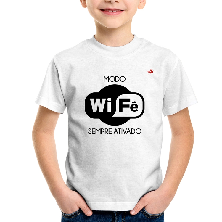 Camiseta Infantil Modo Wi-Fé sempre ativado